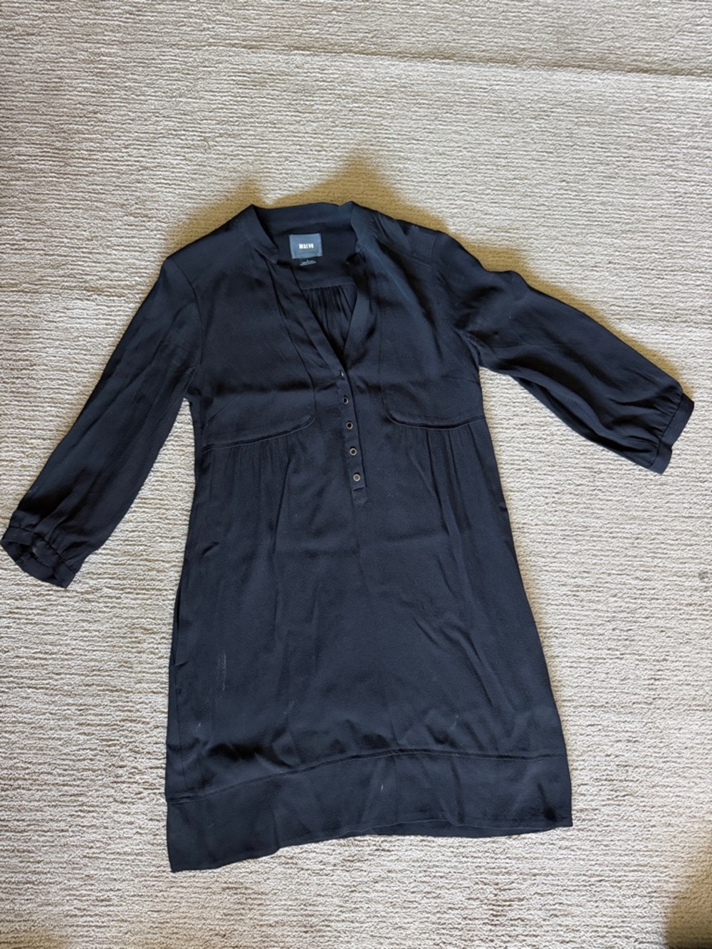 Maeve Black V-Neck Tunic with Partial Button Placket